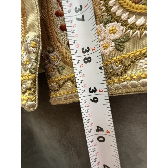 Biya Johnny Was 100% Silk Embroidered Western Boho Duster Coat Beige XS - Picture 13 of 16